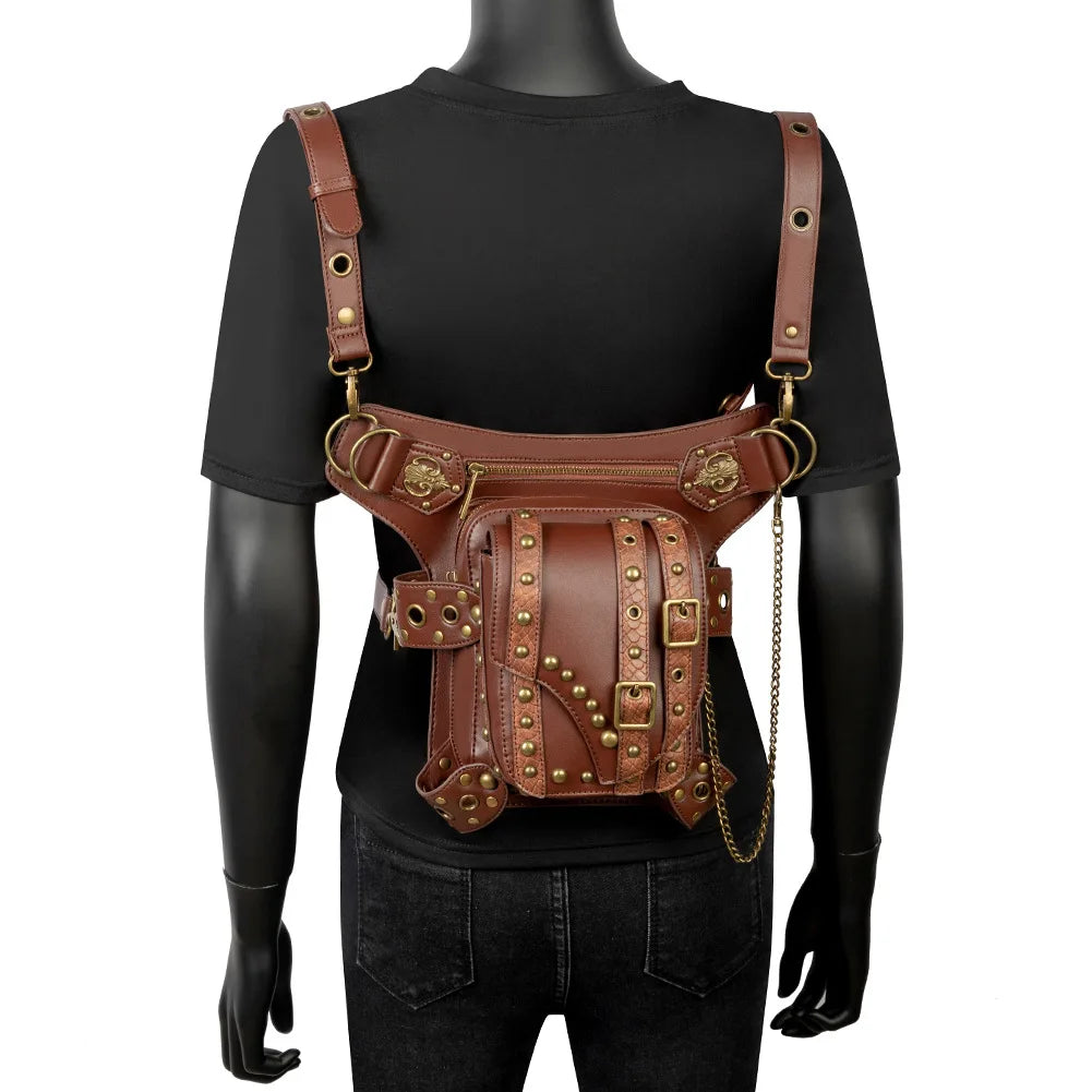Punk Rock Locomotive Chain Bag Single Shoulder Messenger Waist Belt Chest Purse