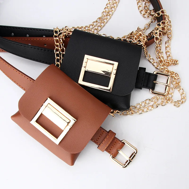 Punk Silver Pin Buckle Strap Belt Shoulder Bag Phone Pouch Waist Bags Women