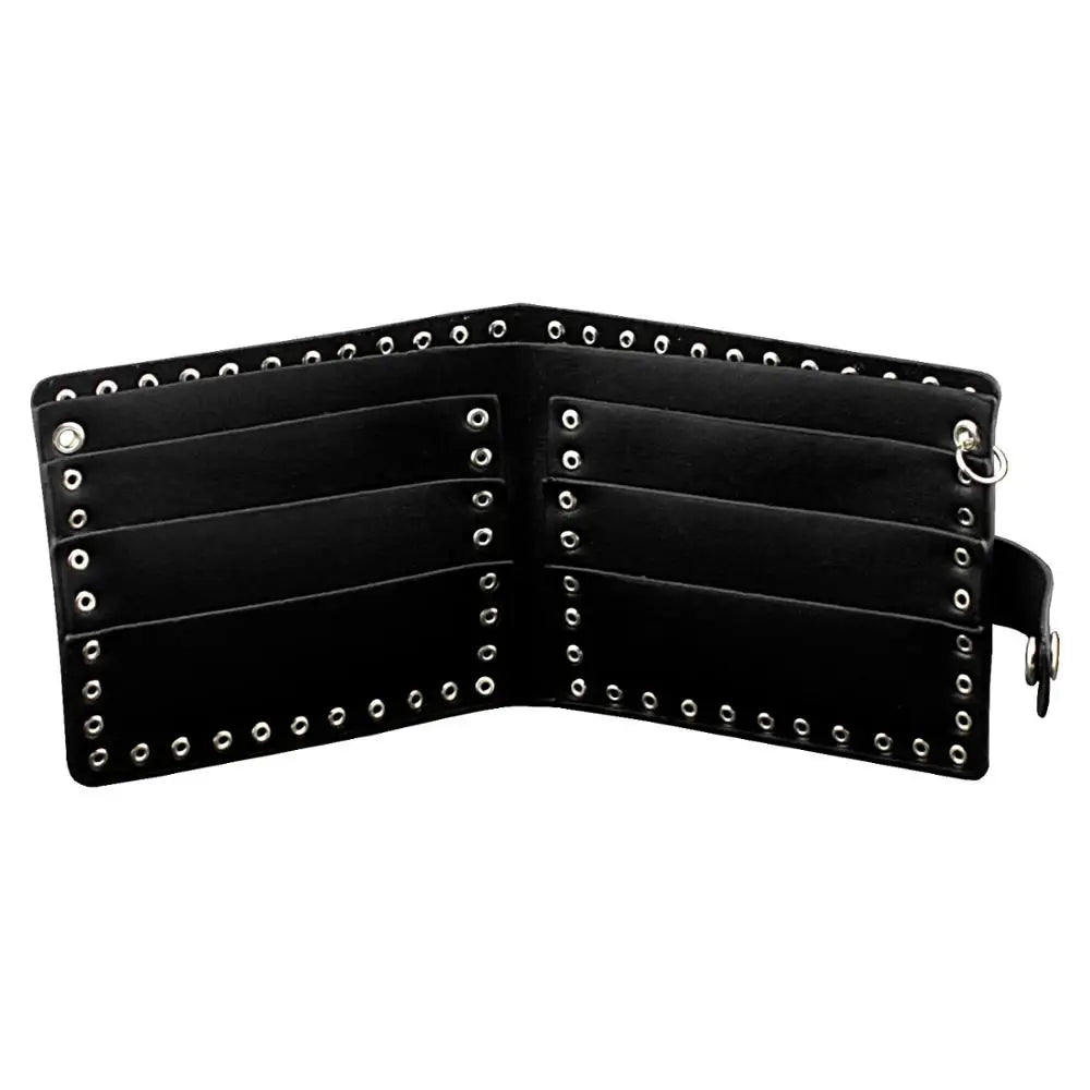 Punk Studded Star Leather Mens Wallet with Safe Chain