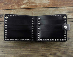 Punk Studded Star Leather Mens Wallet with Safe Chain
