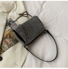 Punk Style Silver Women Diamonds Tote Bag Rhinestone Purse Small Crossbody