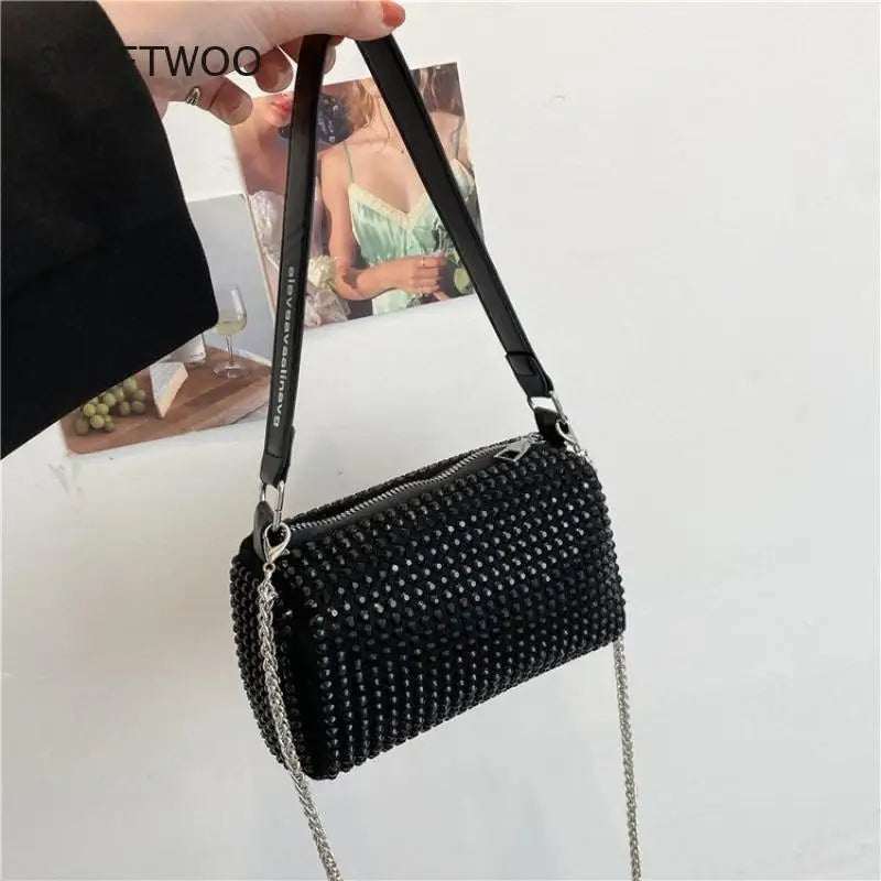Silver Women Diamonds Tote Bag Rhinestone Shoulder Bags Clutch Purse