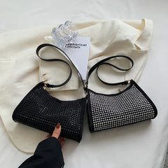 Punk Style Silver Diamonds Tote Bag Women Rhinestone Shoulder Handbag