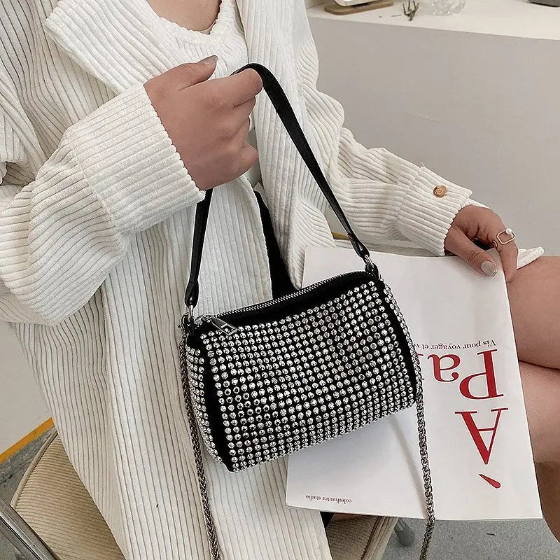 Silver Women Diamonds Tote Bag Rhinestone Shoulder Bags Ladies Clutch Purse