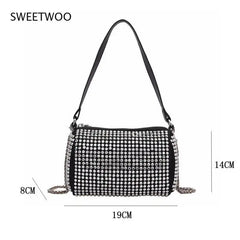 Silver Women Diamonds Tote Bag Rhinestone Shoulder Bags Clutch Purse
