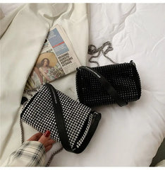 Punk Style Silver Women Diamonds Tote Bag Rhinestone Purse Small Crossbody