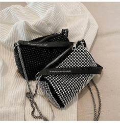 Punk Style Silver Women Diamonds Tote Bag Rhinestone Purse Small Crossbody