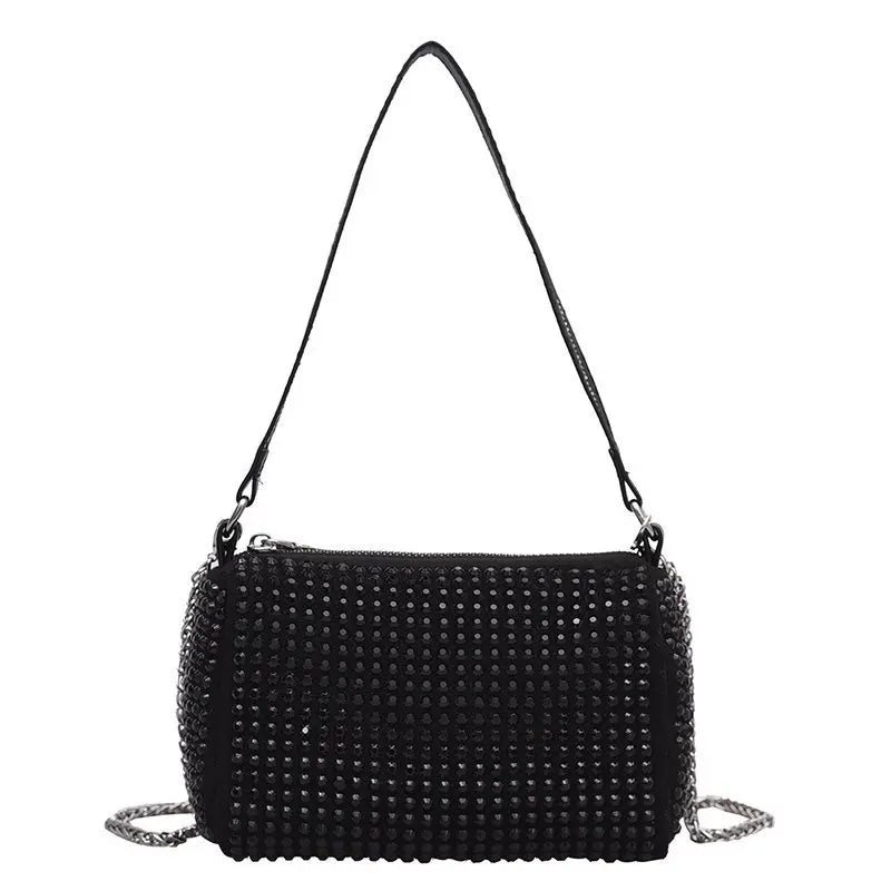 Punk Style Silver Women Diamonds Tote Bag Rhinestone Purse Small Crossbody
