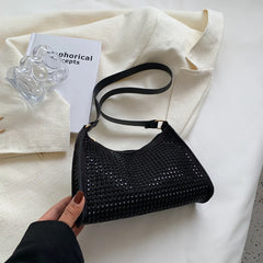 Punk Style Silver Diamonds Tote Bag Women Rhinestone Shoulder Handbag