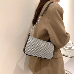 Silver Diamonds Tote Bag Rhinestone Shoulder Clutch Handbag
