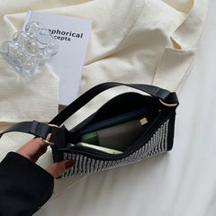 Punk Style Silver Diamonds Tote Bag Women Rhinestone Shoulder Handbag
