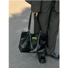 Punk Style Chains Women Shoulder Bags High Large Capacity College Student Tote B