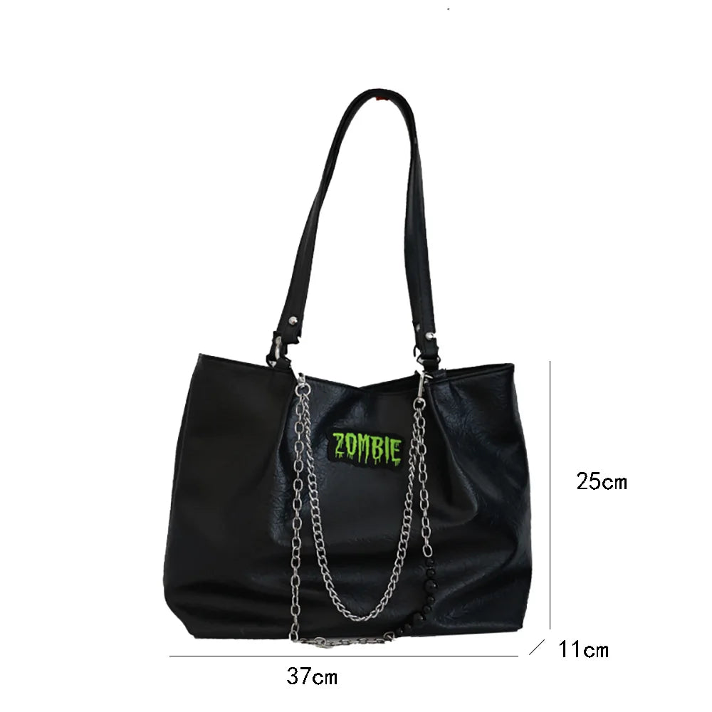 Punk Style Chains Women Shoulder Bags High Large Capacity College Student Tote B