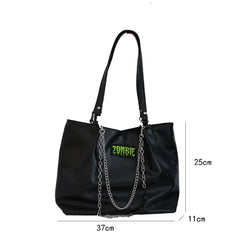 Punk Style Chains Women Shoulder Bags High Large Capacity College Student Tote B