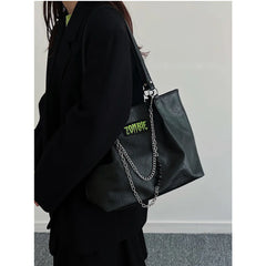 Punk Style Chains Women Shoulder Bags High Large Capacity College Student Tote B