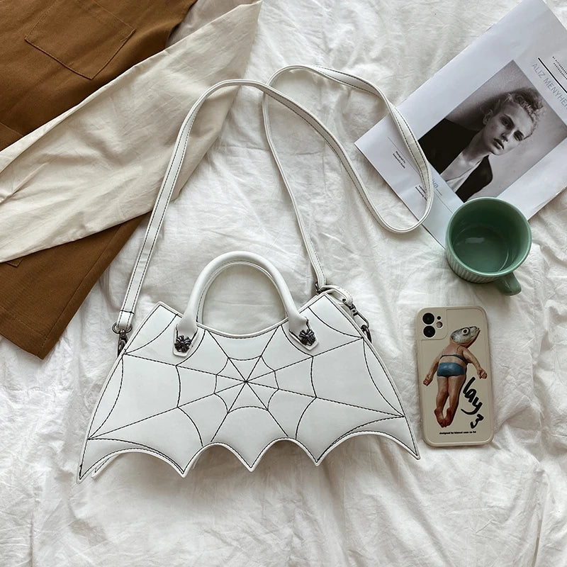 Women's Punk Style Shoulder Bag Cartoon Bat Crossbody Bag Funny PU Leather Purse
