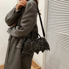 Women's Punk Style Shoulder Bag Cartoon Bat Crossbody Bag Funny PU Leather Purse