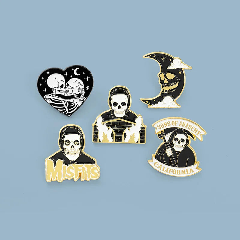 Punk Style Moon Skull Grim Reaper Enamel Lapel Pins
