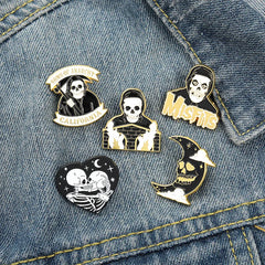 Punk Style Moon Skull Grim Reaper Enamel Lapel Pins