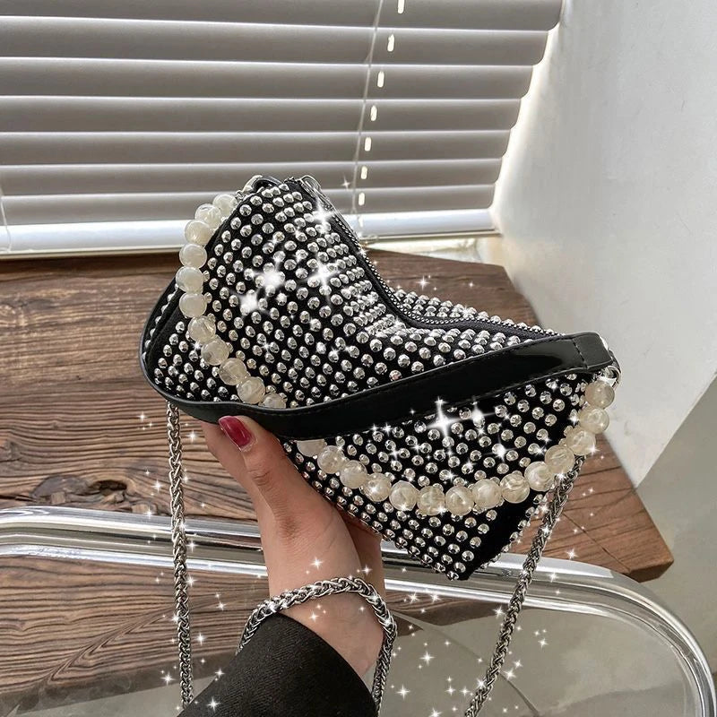 Punk Style Silver Women Diamonds Tote Bag Rhinestone Shoulder Crossbody Bags