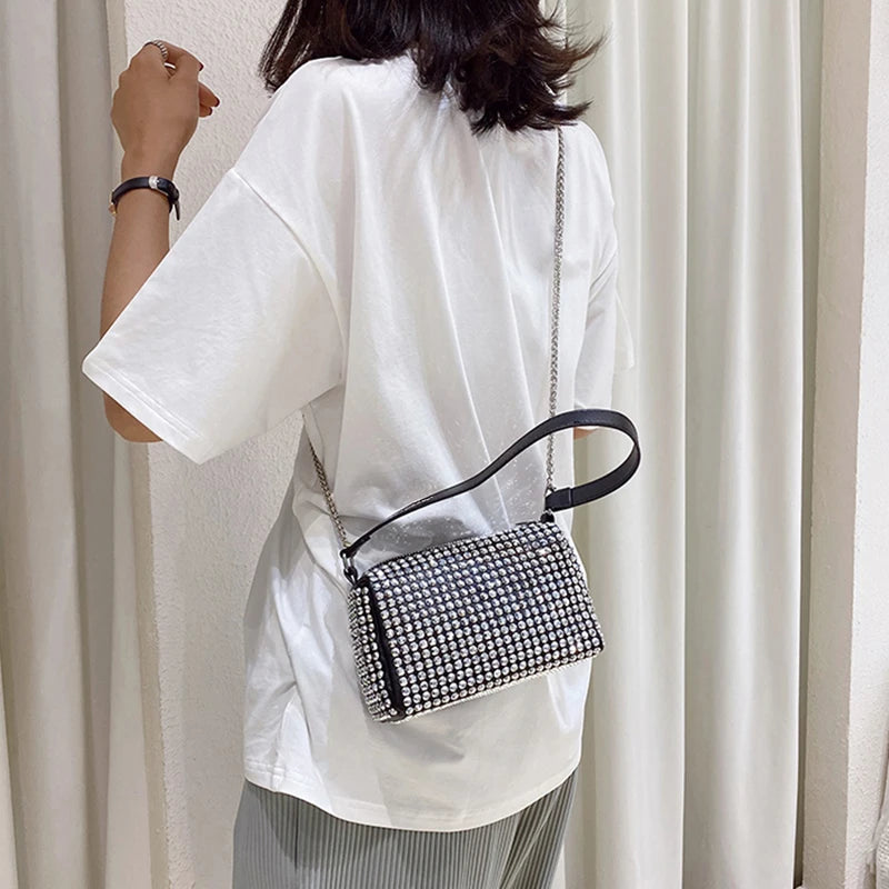 Punk Style Silver Women Diamonds Tote Bag Rhinestone Shoulder Crossbody Bags