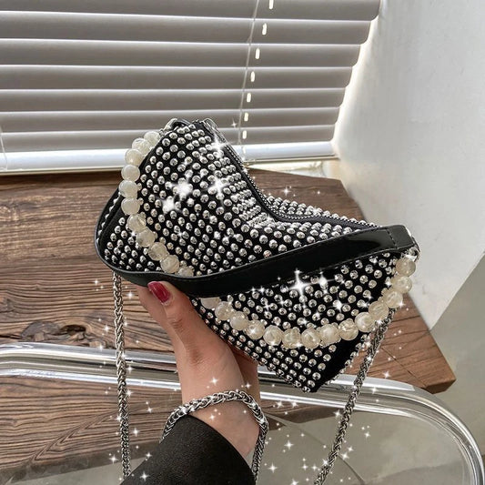 Punk Style Silver Women Diamonds Tote Bag Rhinestone Shoulder Crossbody Bags