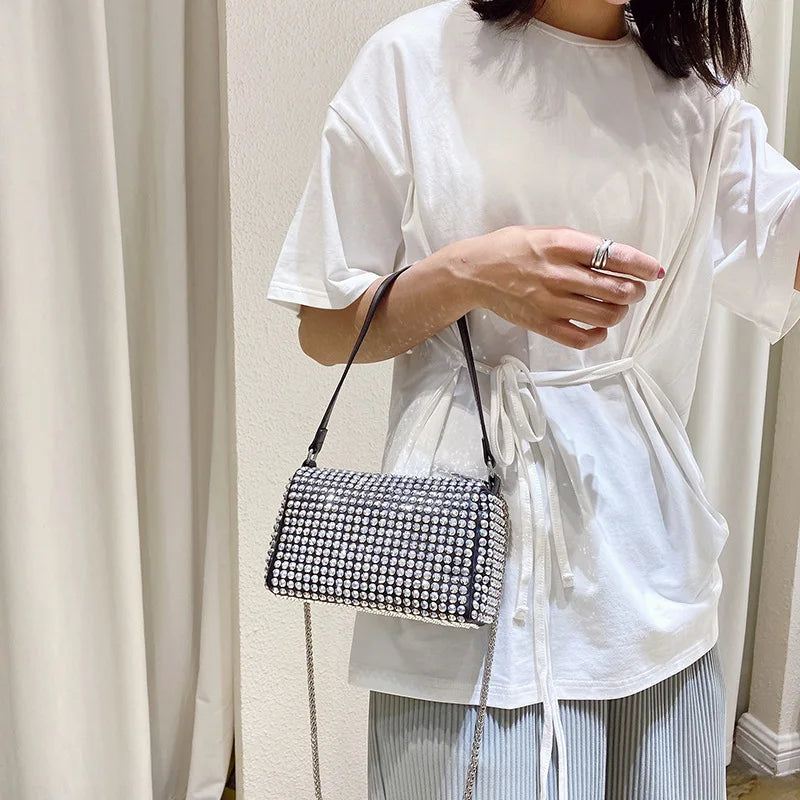 Punk Style Silver Women Diamonds Tote Bag Rhinestone Shoulder Crossbody Bags