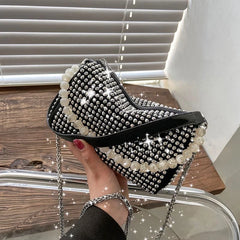 Punk Style Silver Women Diamonds Tote Bag Rhinestone Shoulder Crossbody Bags