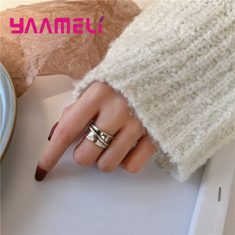 Punk Wide Band Ring 925 Sterling Silver Resizable Bague Statement Jewelry