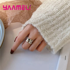 Punk Wide Band Ring 925 Sterling Silver Resizable Bague Statement Jewelry