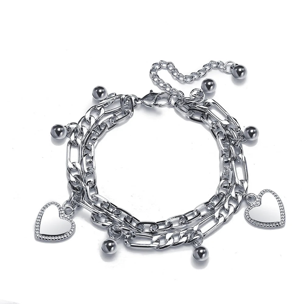 Punk Silver Chain Bracelet Cross Heart Bear Pendant