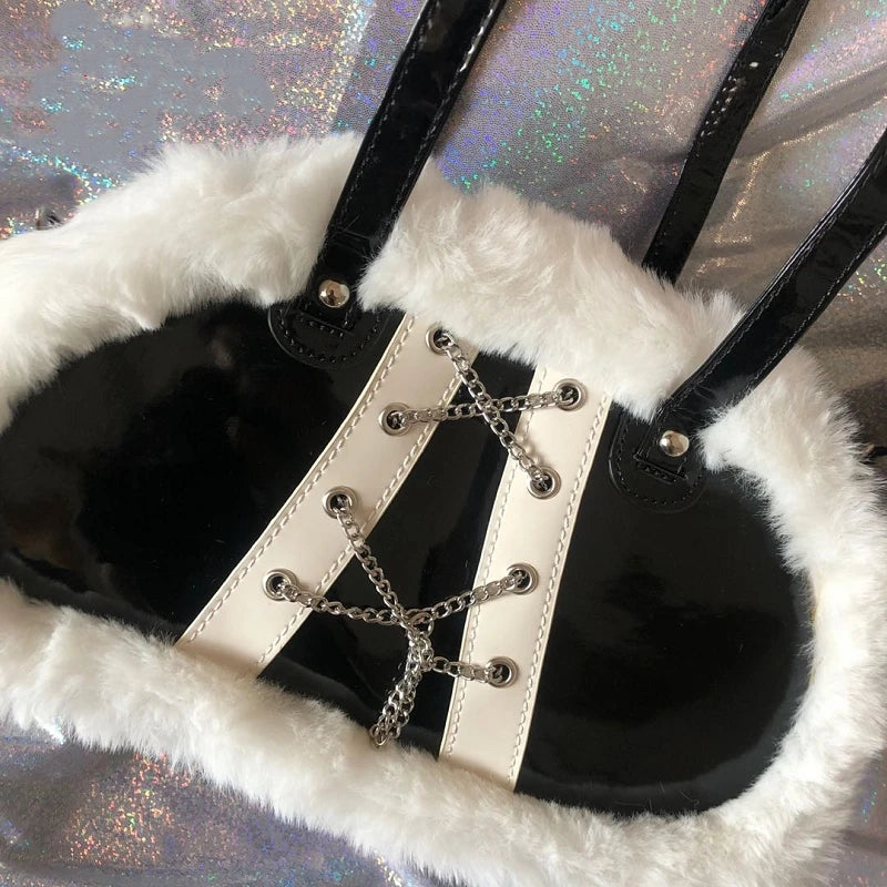 Punk Wool High Capacity Totes Handbags Female Purse Sac A Main Femme Harajuku