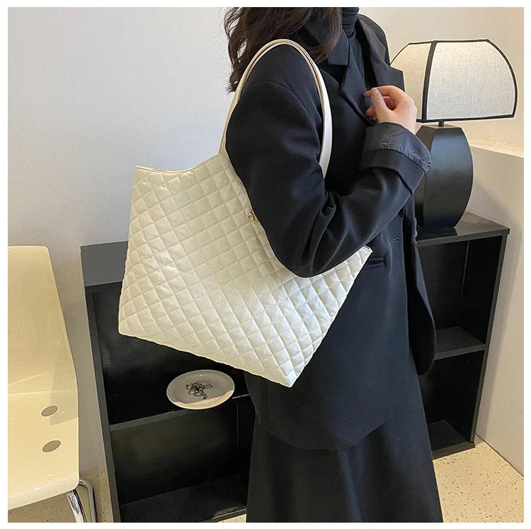 Large Capacity Quilted Shopper Bag Shoulder Handbag Women Padded Tote