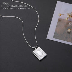 Vintage Silver 925 Square Openable Photo Locket Pendant Necklace