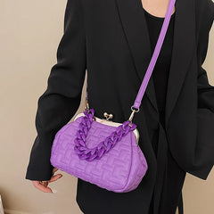 Purple Quilted Shoulder Bag Crossbody Metal Chain Clutches Cloud Purse