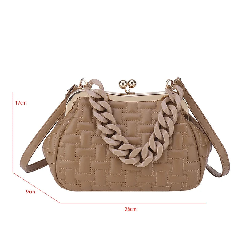 Purple Quilted Shoulder Bag Crossbody Metal Chain Clutches Cloud Purse