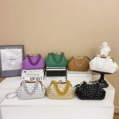 Purple Quilted Shoulder Bag Crossbody Metal Chain Clutches Cloud Purse
