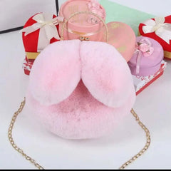 Purple Faux Fur Bag Winter Chains Rabbit-Shaped Girls Princess Furry Plush Cross