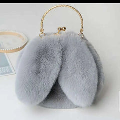 Purple Faux Fur Bag Winter Chains Rabbit-Shaped Girls Princess Furry Plush Cross