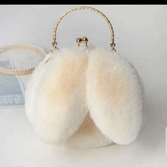Purple Faux Fur Bag Winter Chains Rabbit-Shaped Girls Princess Furry Plush Cross
