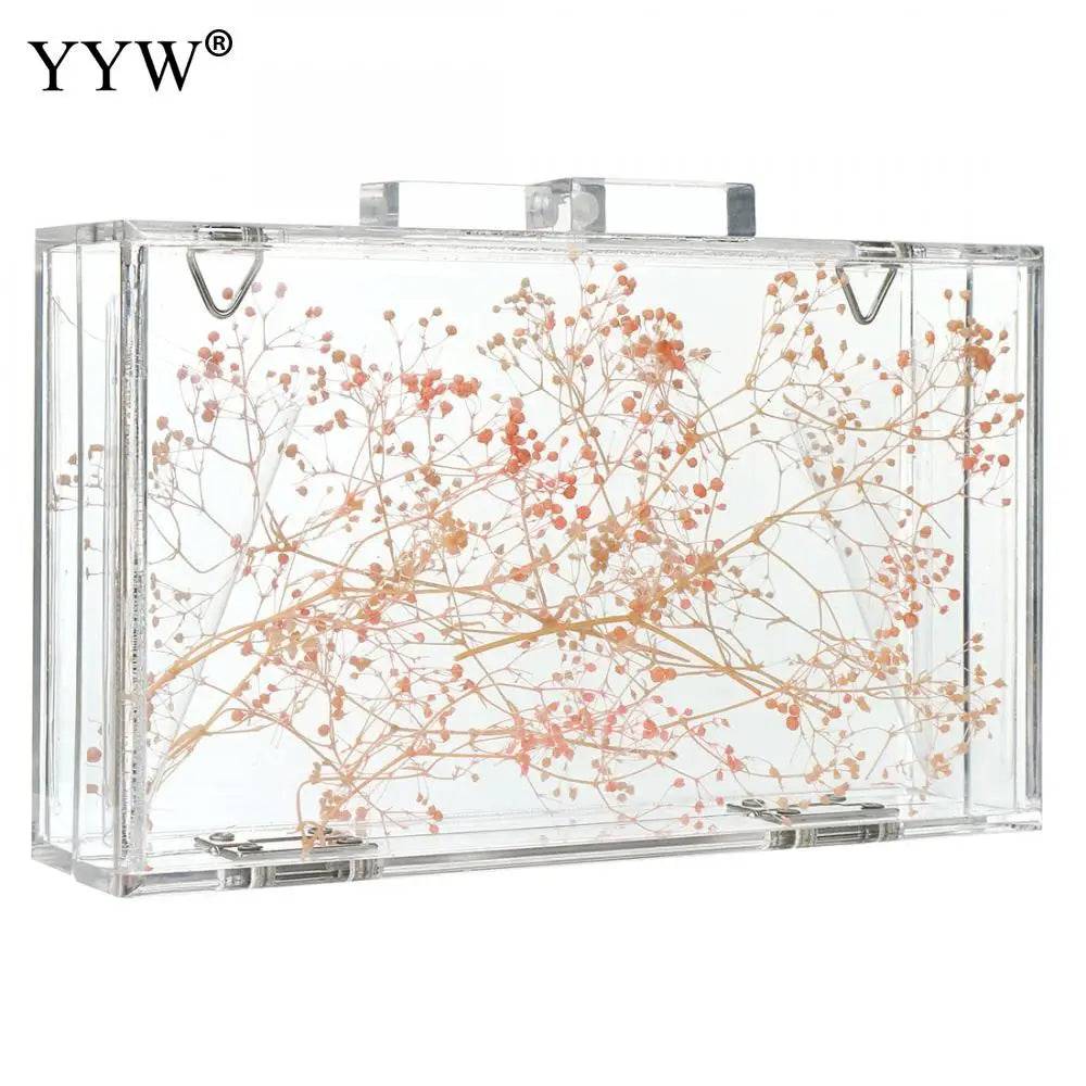 Purple Floral Transparent Shoulder Bag Acrylic Clutch Box Bag