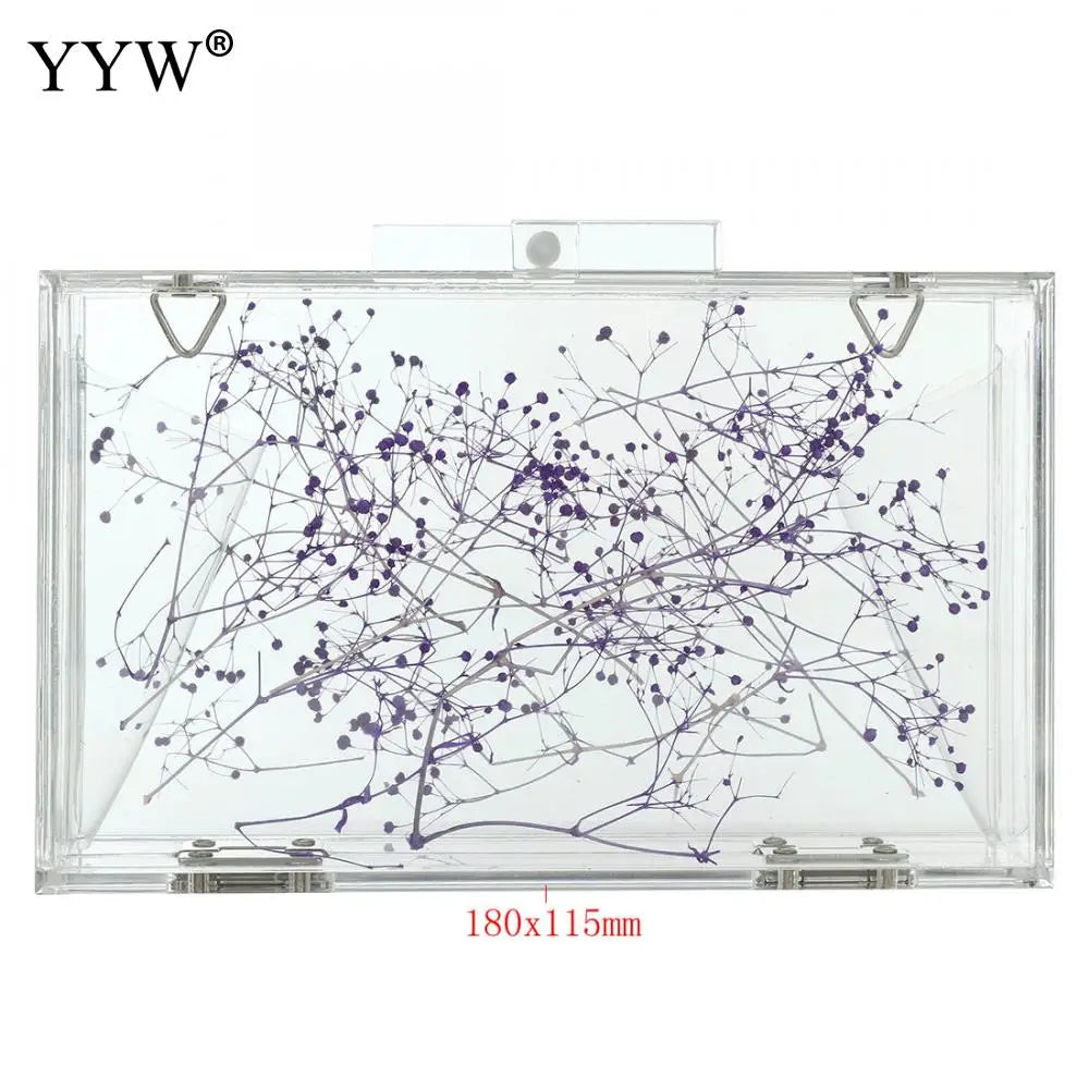 Purple Floral Transparent Shoulder Bag Acrylic Clutch Box Bag
