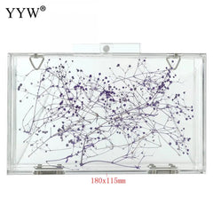 Purple Floral Transparent Shoulder Bag Acrylic Clutch Box Bag