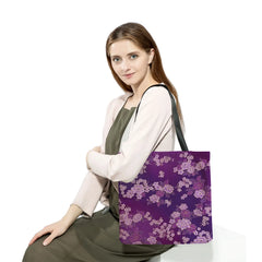 Purple Flower Print Women's Shoulder Bag Eco Reusable Handbag