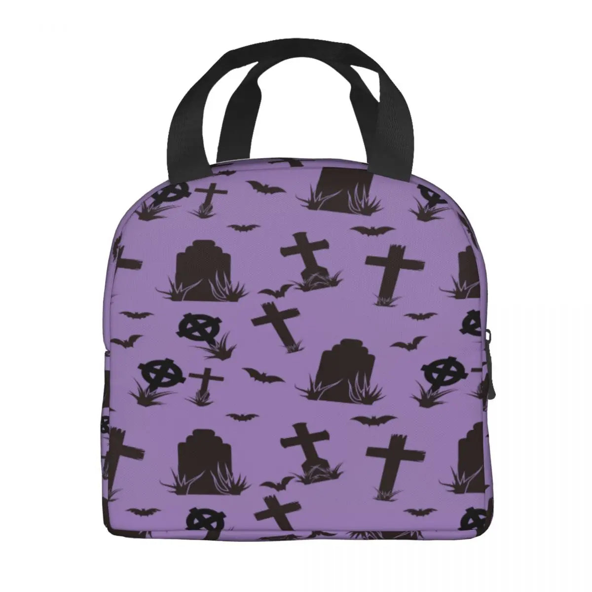 Purple Halloween Pattern Lunch Bag Insulated Thermal Cooler Bento Lunch Box Tote