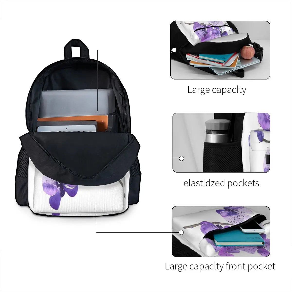 Purple Orchid Watercolor Backpacks Men's & Women's School Bag