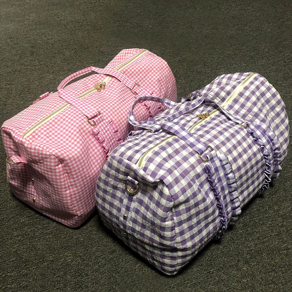 Purple Plaid Ruffle Duffle Kids Seersucker Large Ruffle Totes