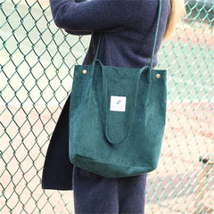 Corduroy Tote High-capacity Bags Solid Colors Preppy Style Handbags