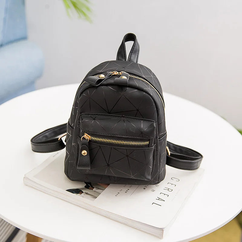 Women Backpack Geometry Bag PU Leather Girls Rucksack Shoulder School Bag