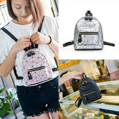 Women Backpack Geometry Bag PU Leather Girls Rucksack Shoulder School Bag